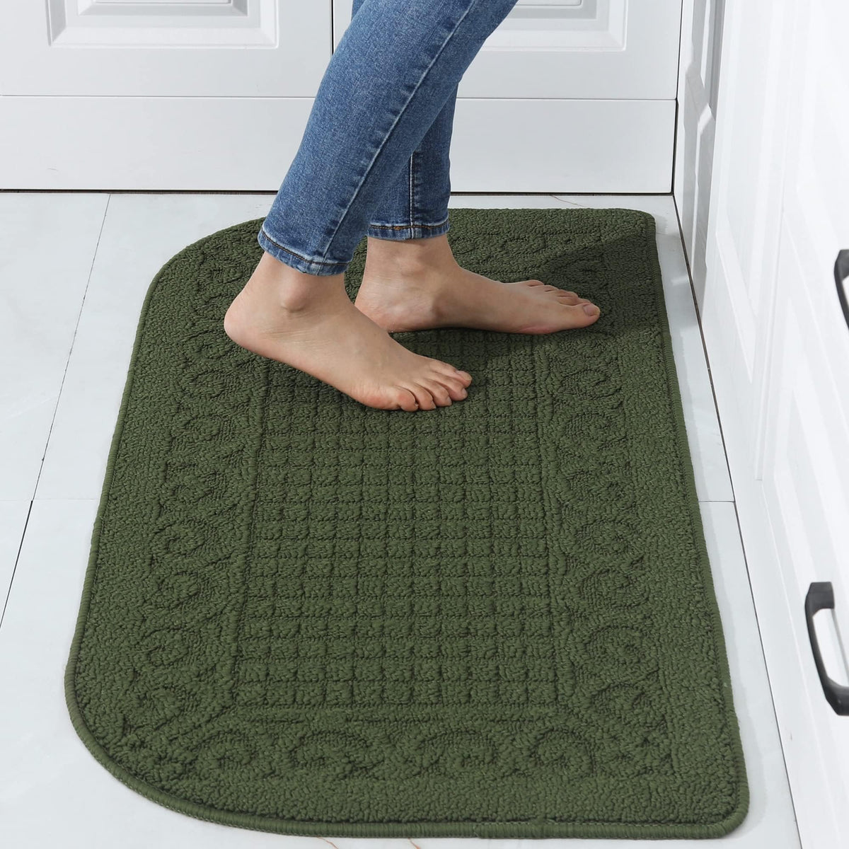 COSY HOMEER 27x18 Half Round Kitchen Rug,Non Slip Washable Mat,Burgundy 1PC