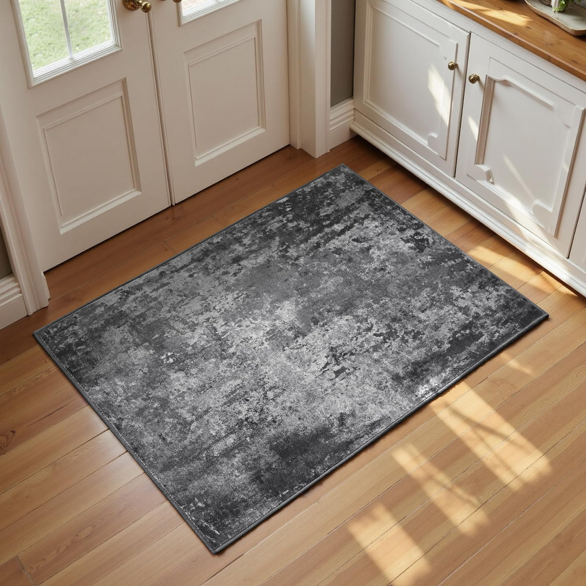 Ompaa 2x6 Rug Runners for Hallways Kitchen Runner Rug Non Slip Washable Grey Long Runner Rugs with Rubber Backing Soft Abstract Carpet Runner for Hallways, Kitchen, Bedroom, Bathroom, Entryway