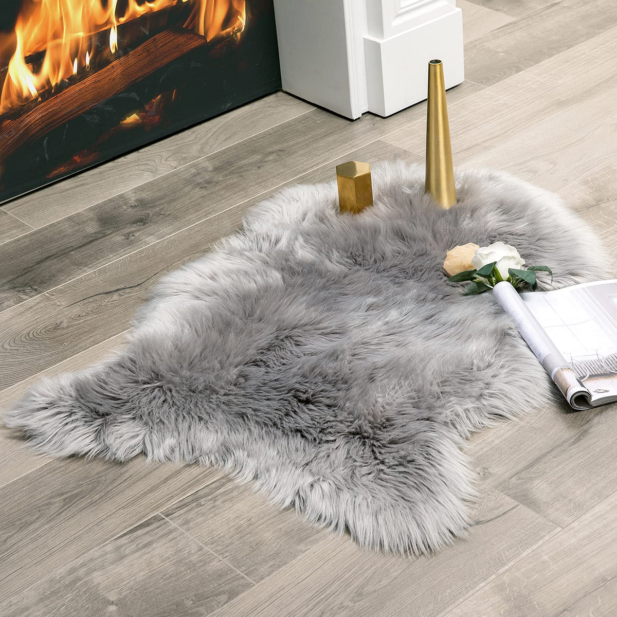 MIULEE Fluffy Area Rug 3x5 ft Faux Fur Sheepskin Rug for Bedroom White