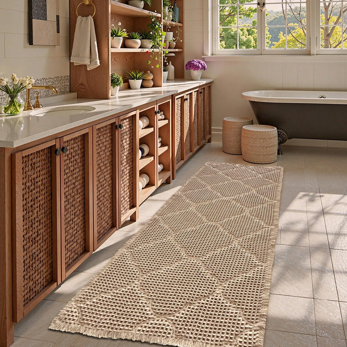 ZALL Tan Waffle Bath Mat,Super Absorbent Non Slip Bathroom Rug,Brown 18x30inch,Machine Washable Ultra Soft Floor Mats