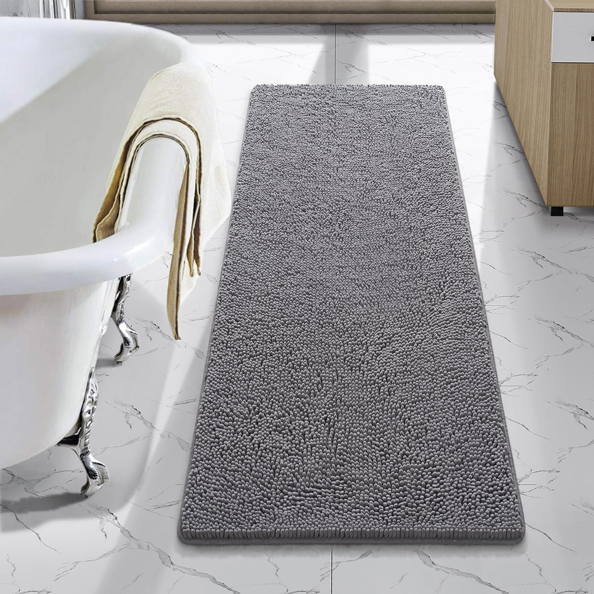 LOCHAS Luxury Bathroom Rug Shaggy Bath Mat 24 x 60 Inch, Gray