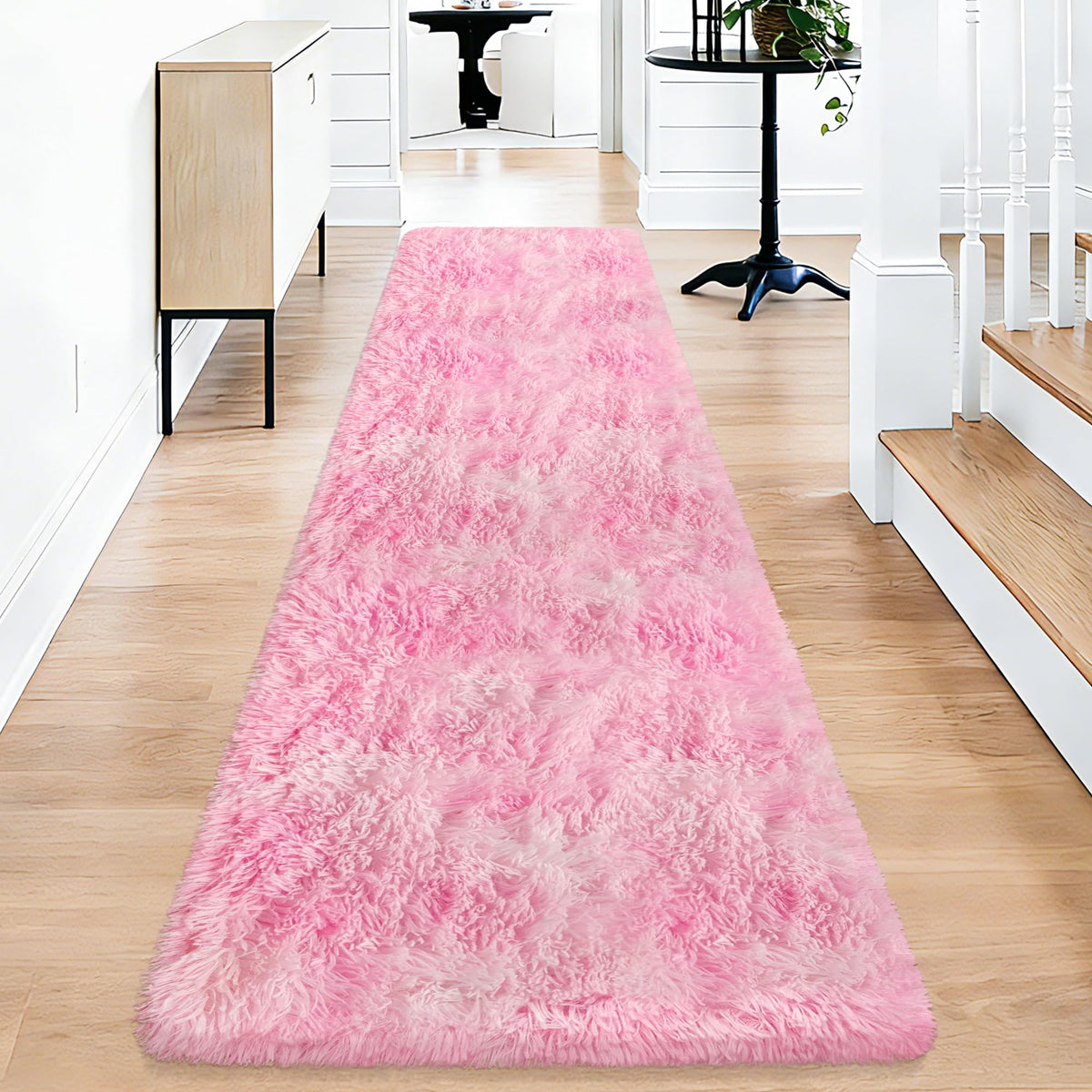 Soft Fluffy Beige Runner Rug for Bedroom, Bedside Long Rug Runner