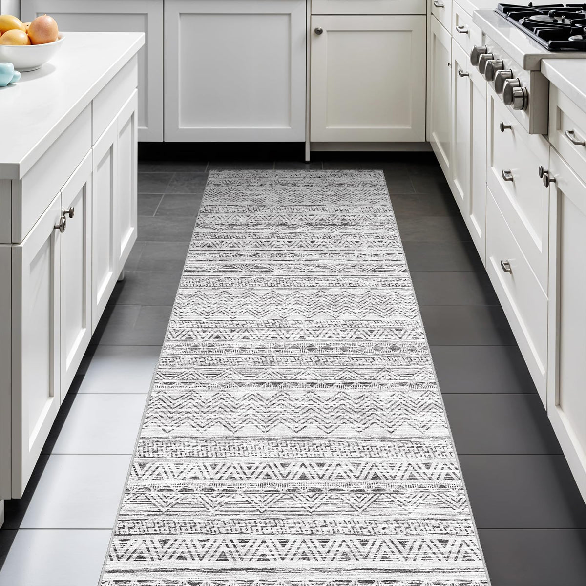 2x5 Runner Rug Washable Moroccan: Non Slip Kitchen Long Floor Mat Beige