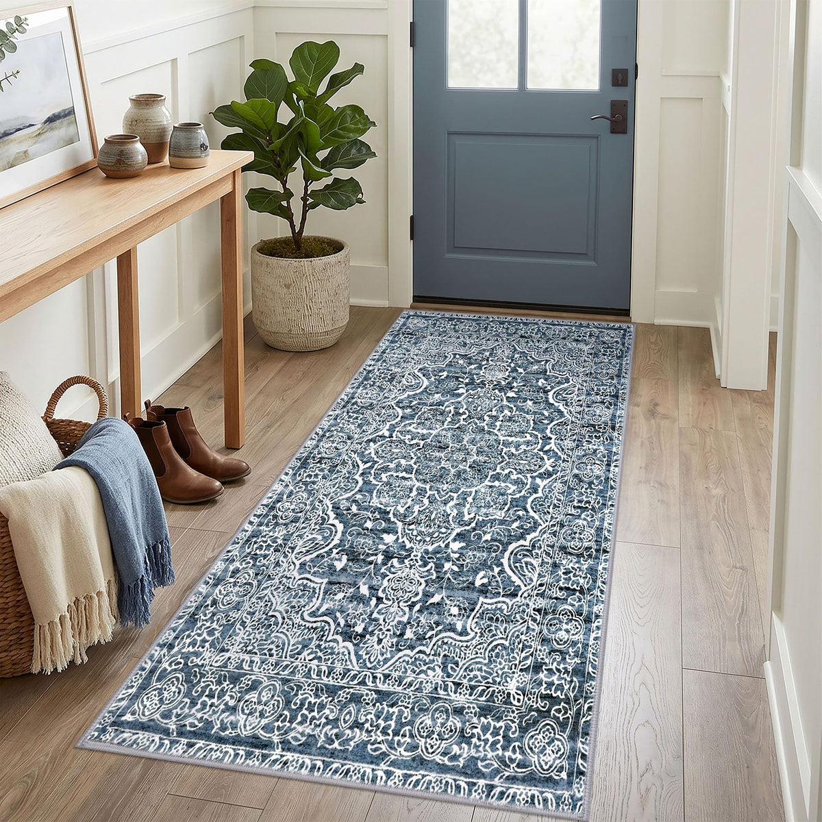 KUTA Entryway Rugs Indoor Washable Small Area Rug 2x3 Blue Entrance Carpet