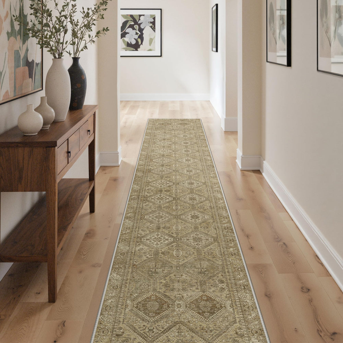GENIMO 2x5 Washable Runner Rug Non Slip for Hallway, Light Taupe Brown
