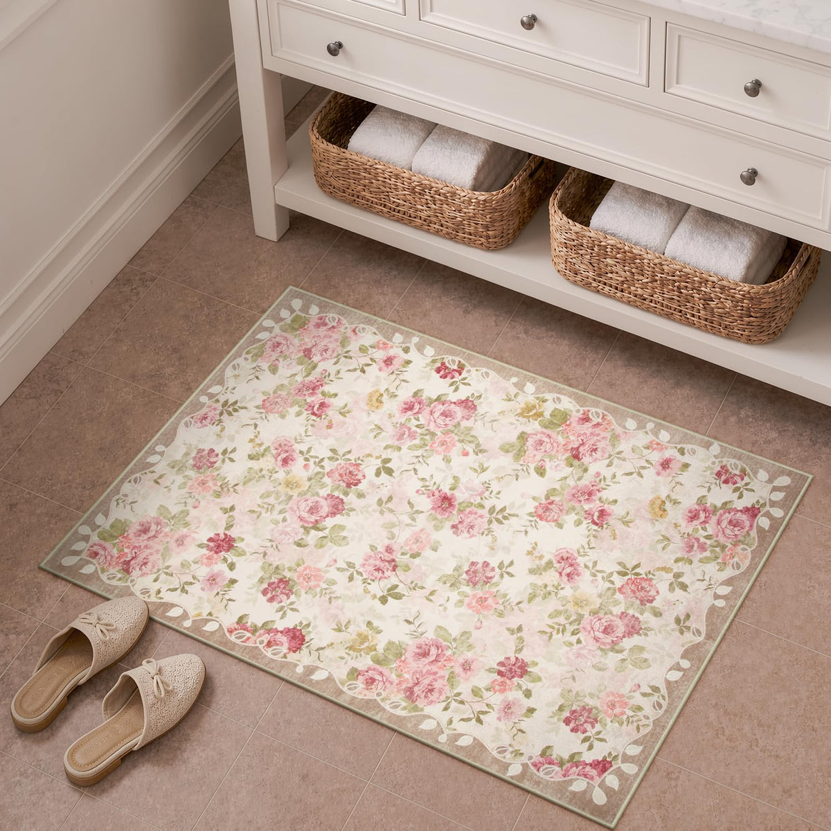 Lahome Floral Pink Bathroom Rug Runners for Hallways Non Slip 2x6