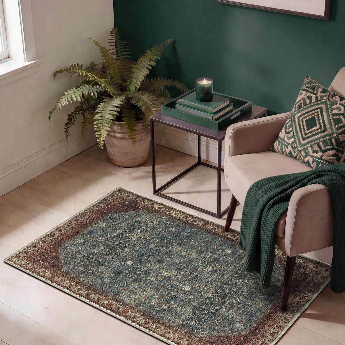 Keen Home Design Vintage Washable Entryway Rug, Non-Slip Low Pile, 2x3