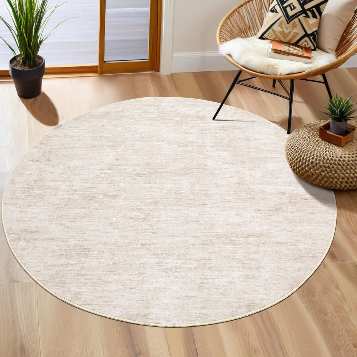 RUGSREAL Small Area Rug 2x3 Entryway Mat with Rubber Backing Stain Resistant Throw Carpet Modern Solid Color Bath Mat Contempowary Washable Rug for Living Room Bedroom Dining Room Kitchen, Beige 2x3