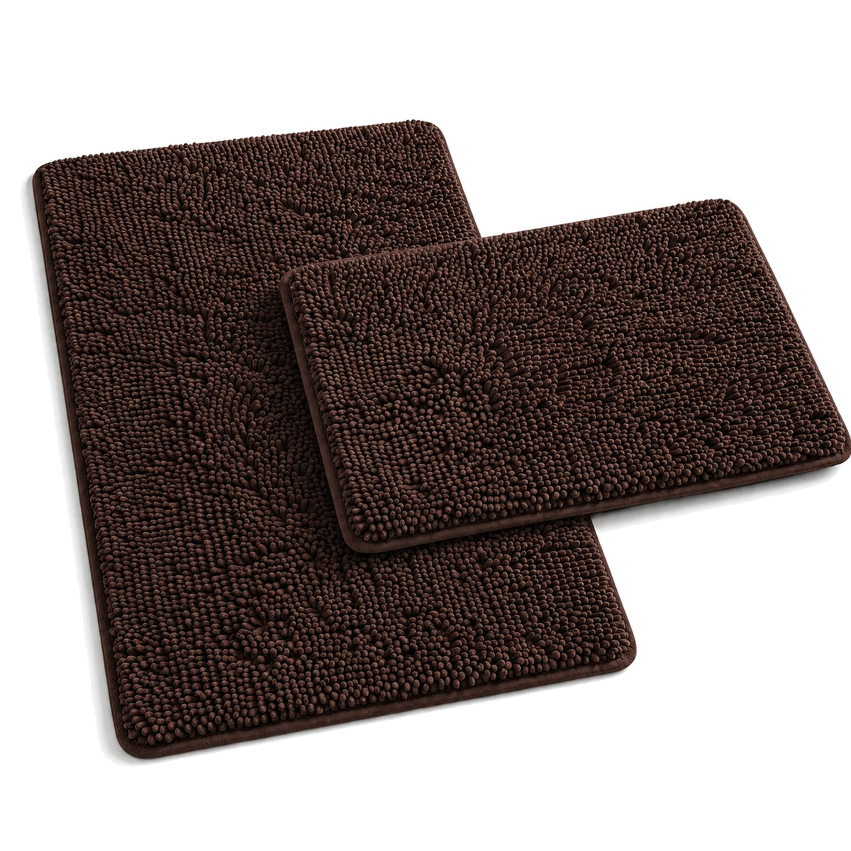 RUN HELIX Bathroom Rugs Set 2 Piece Thick Chenille Bath Mats, Soft Quick Dry Plush Absorbent Bath Rugs with Non-Slip PVC Backing, 32x20+24x16 Inch Black