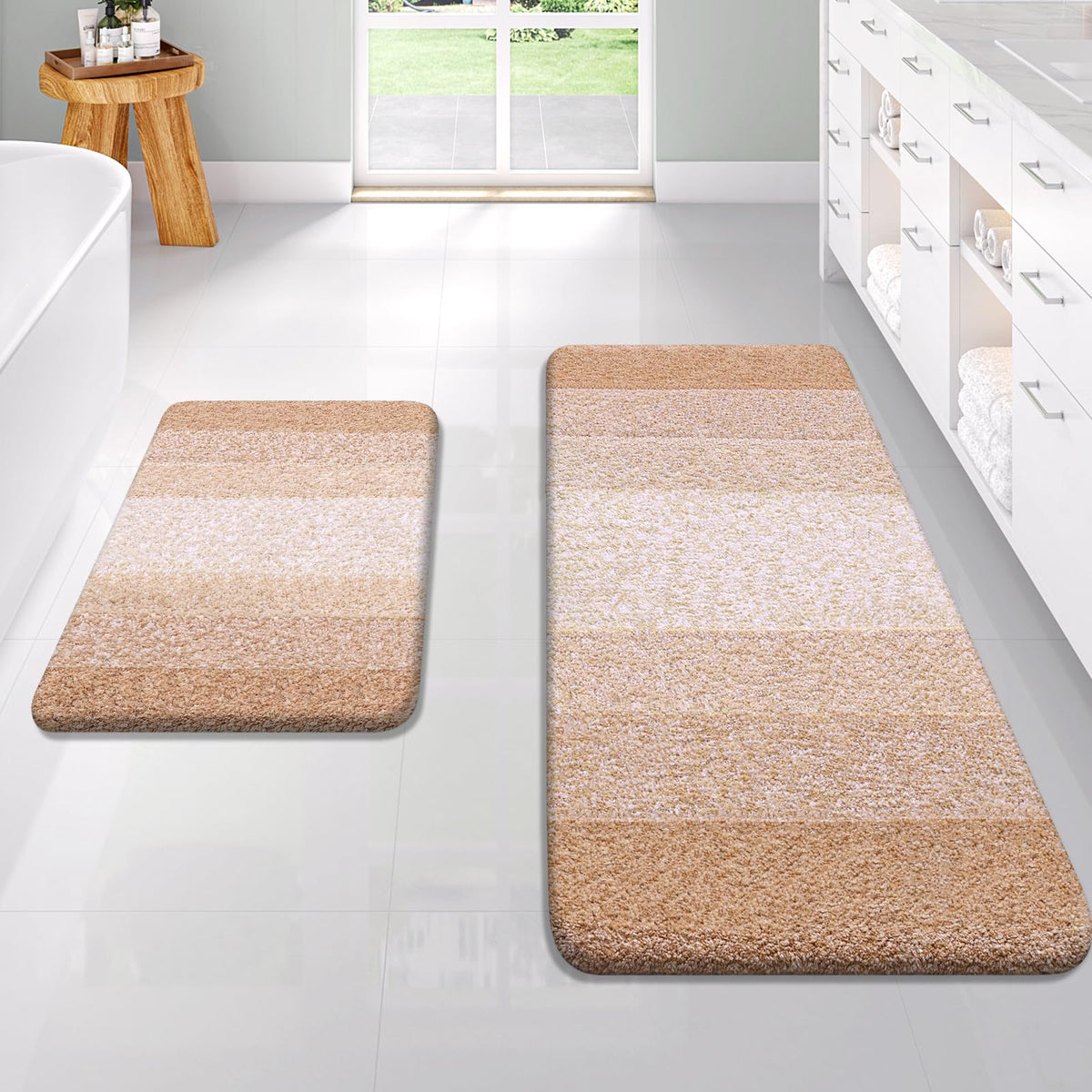 OLANLY Micorfiber Bathroom Rug Set 2 Piece, Soft Absorbent Bath Mats, Grey