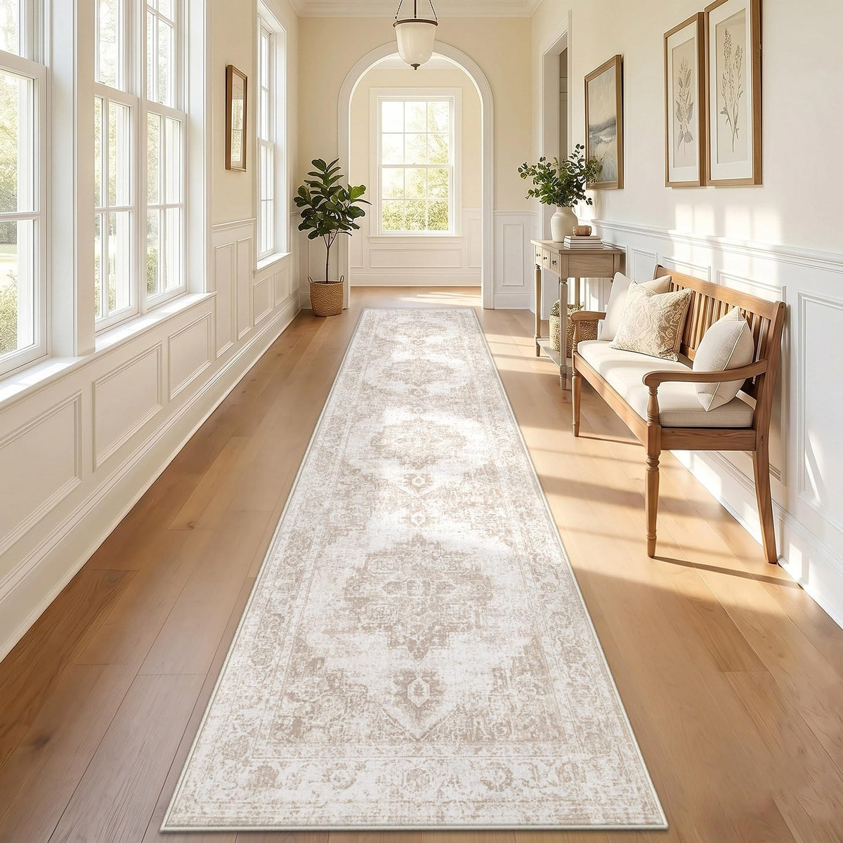 Runner Rug 2x6 Washable Rugs: Vintage Hallway Kitchen Runner Non Slip Low Pile Rug Runner Soft Stain Resistant Indoor Carpet Runners for Entryway Hall Bedroom Bedside (Beige, 2'x6')