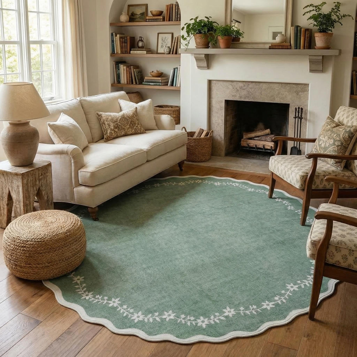 GarveeHome 3x5 Scalloped Washable Area Rug Non Slip Bedroom Entryway Rug
