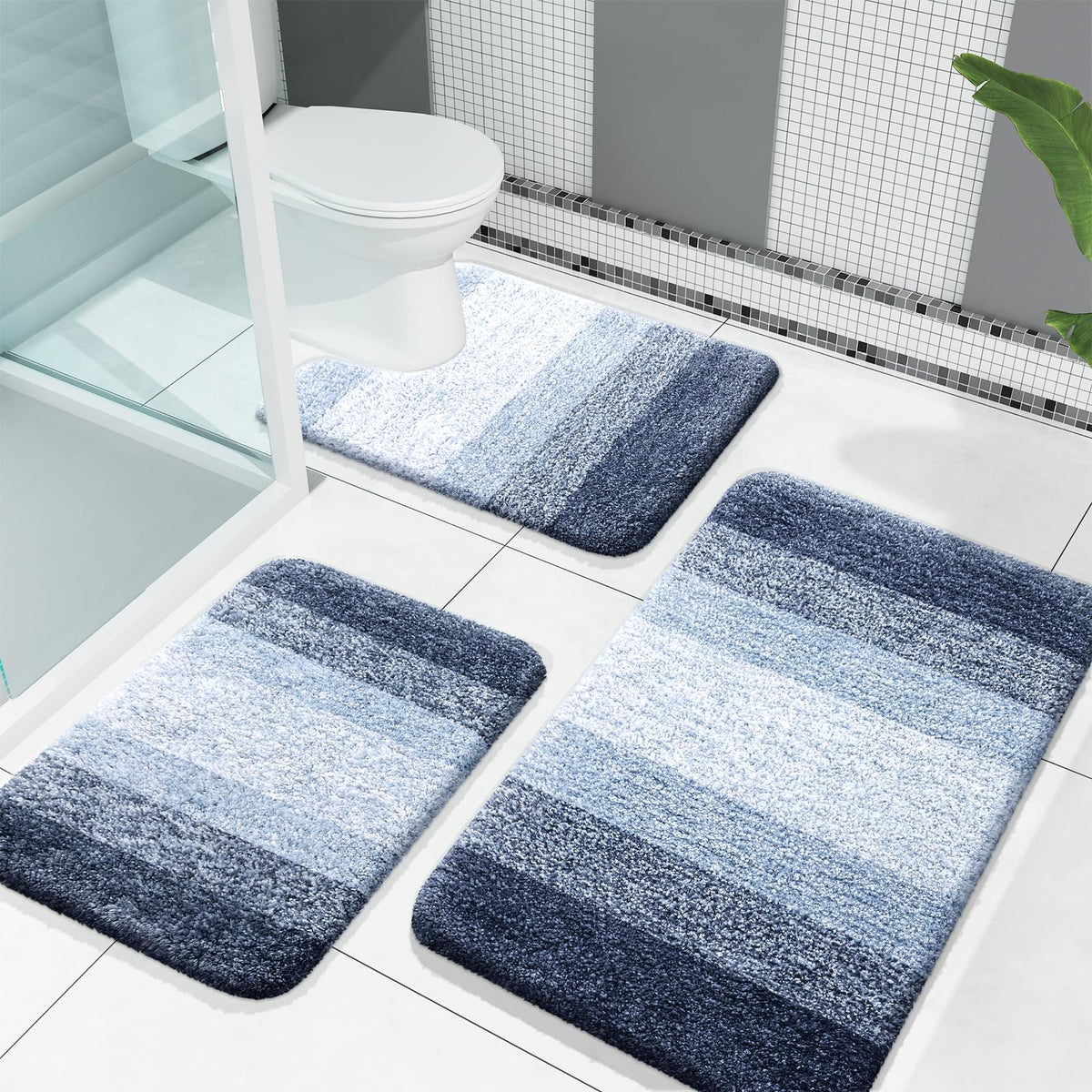 OLANLY Microfiber Bathroom Rugs Sets 3 Piece, Absorbent Bath Mats, Grey