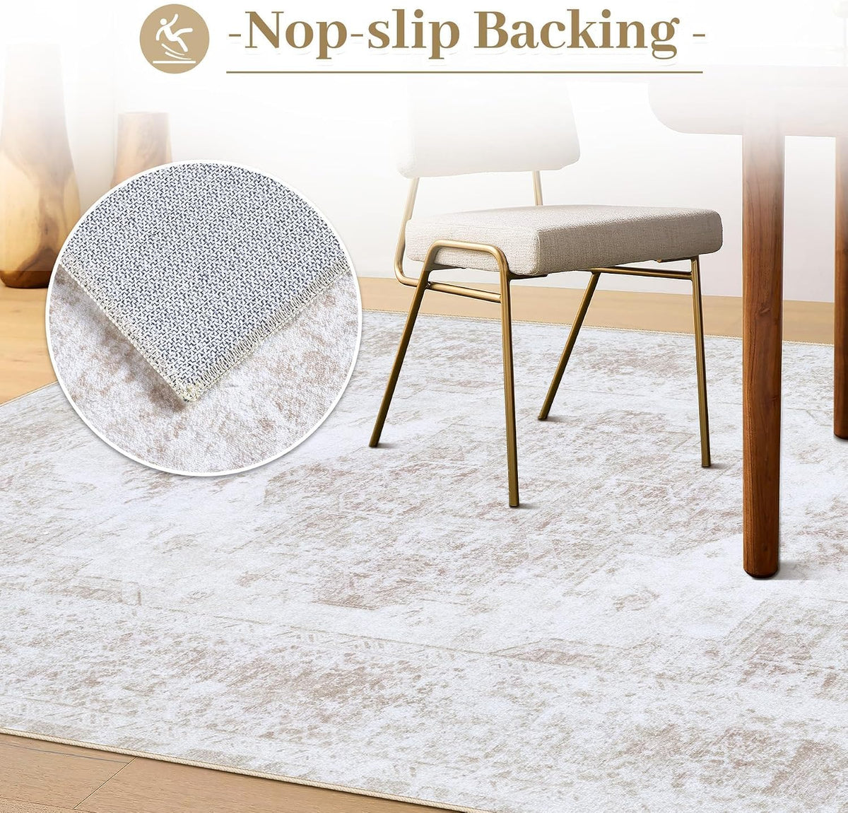 XLUEZ Area Rug 8x10 Living Room Rug, Machine Washable Vintage Distressed Medallion Rug Non-Slip Soft Low Pile Large Indoor Rugs for Bedroom Dining Room Office Children's Room (Beige,8'x10')