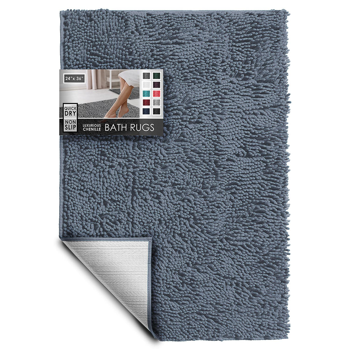 Hearth & Harbor Bathroom Rugs, Chenille Bath Mat - Machine Washable Bath Mats for Bathroom Non-Slip Backing Rubber, Quick Dry Bathroom Mat, 17 x 24 + 20 x 32 - Hunter Green