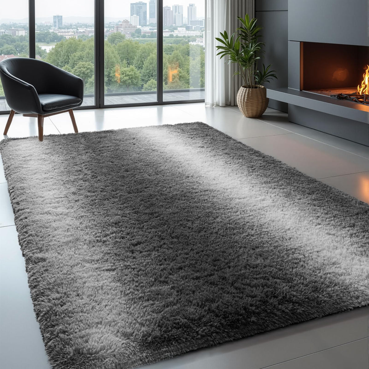 Zentavio 2x6 Runner Rugs for Hallway Shag Soft Bedroom Bedside Rugs Non Slip Fluffy Carpet for Kids Girls Boys Home Decor Aesthetic Dorm Nursery Tie-Dyed Black Grey