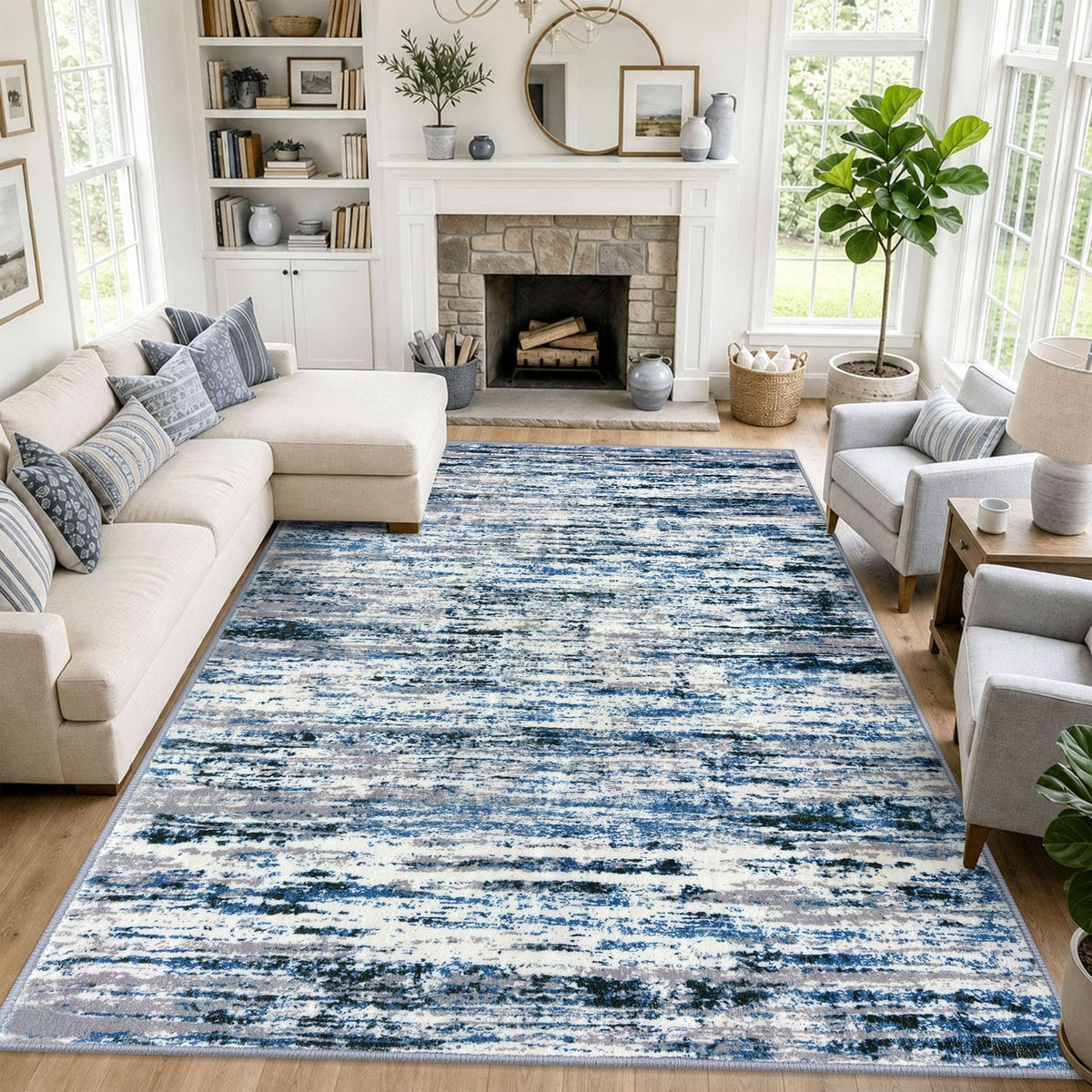 Lansny Abstract Washable 2x6 Runner Rug Non Slip Runners for Hallway