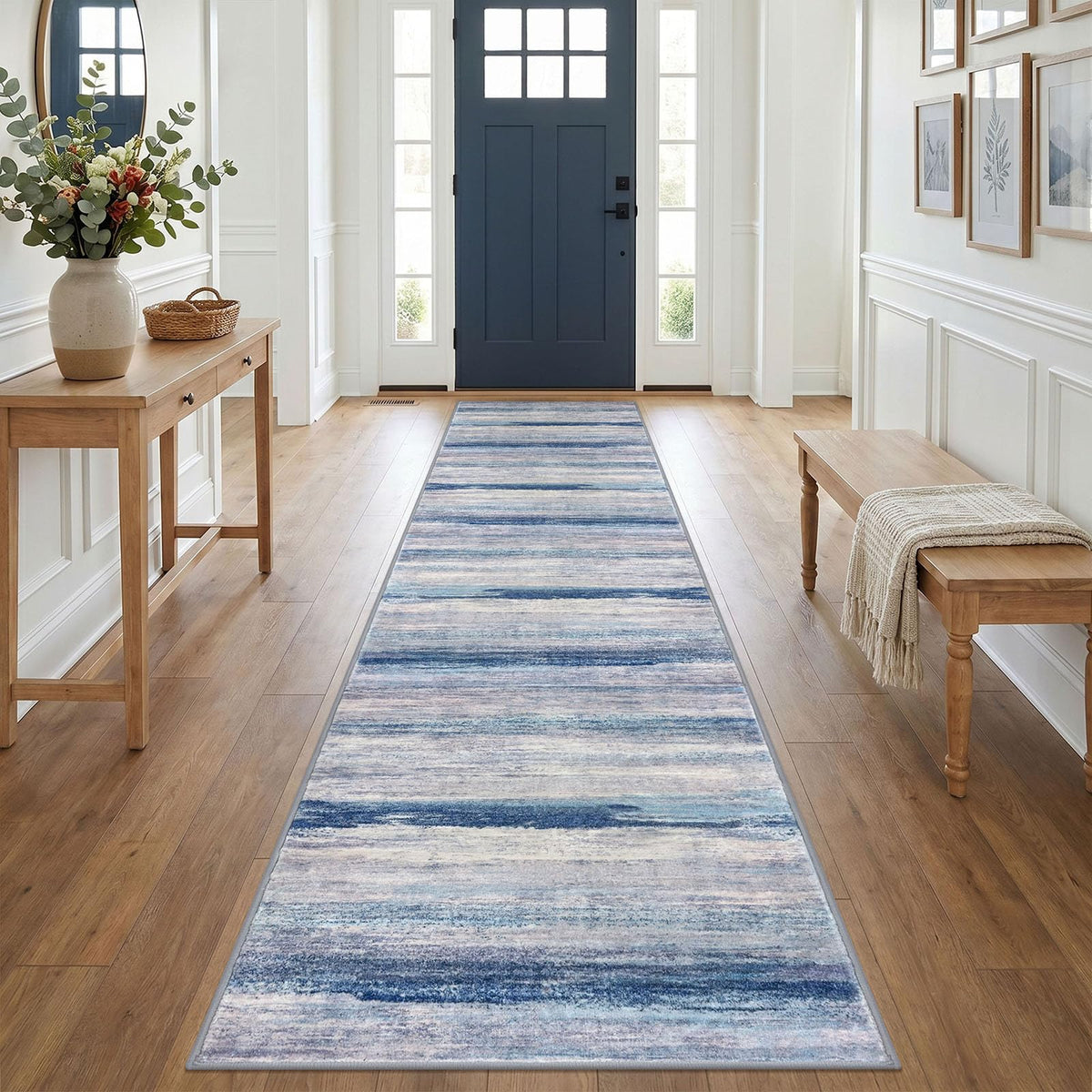 KOZYFLY Abstract Rugs for Entryway 2x3 Washable Small Area Rug Grey-Blue