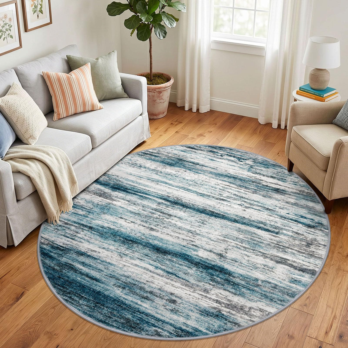 KOZYFLY Abstract Rugs for Entryway 2x3 Washable Small Area Rug Grey-Blue
