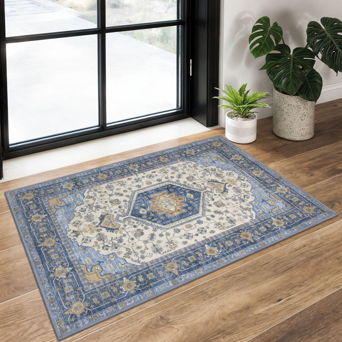 KUTA Entryway Rugs Indoor Washable Small Area Rug 2x3 Blue Entrance Carpet