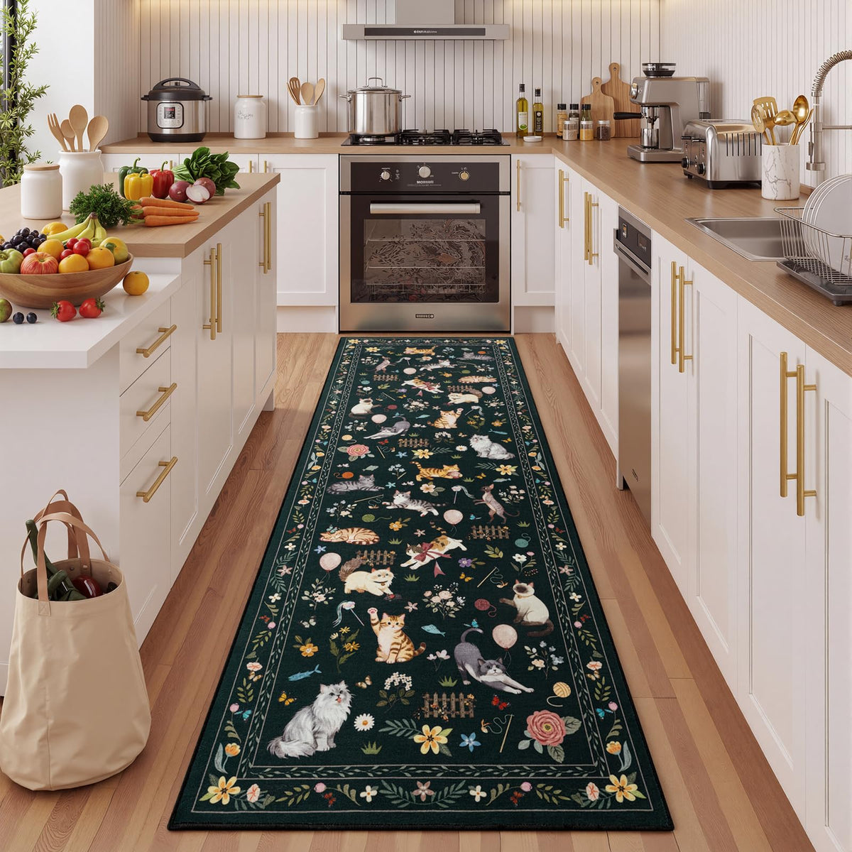Unirea 2x3 Black Cute Cat Area Rug for Kitchen Entryway, Washable Door Mat