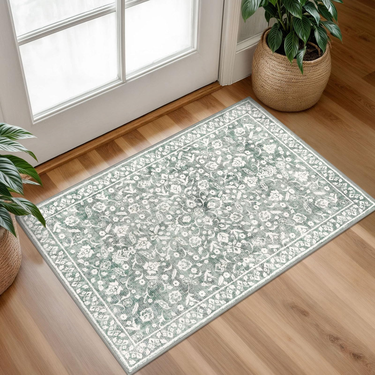 Vintage Washable Entryway Rug 2x3 Small Area Rug Non Slip Door Mat