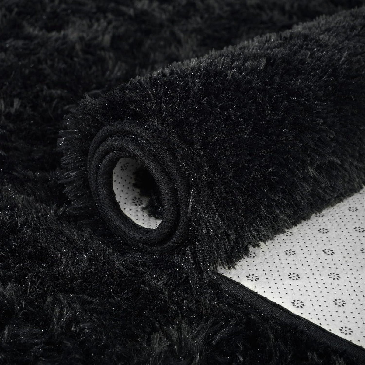 ISEAU Oval Fluffy Rug Carpets for Kids Bedroom,2.6x5.4ft,Black