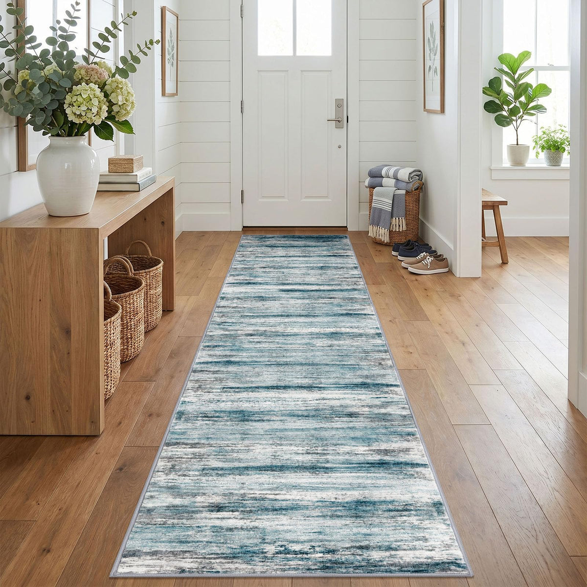KOZYFLY Abstract Rugs for Entryway 2x3 Washable Small Area Rug Grey-Blue