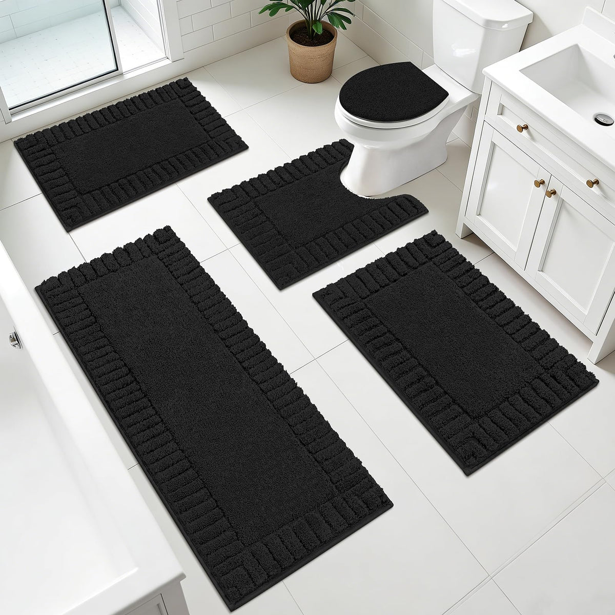 Pauwer Bathroom Rugs Sets 3 Piece, Microfiber Bath Mat Set, Dark Grey