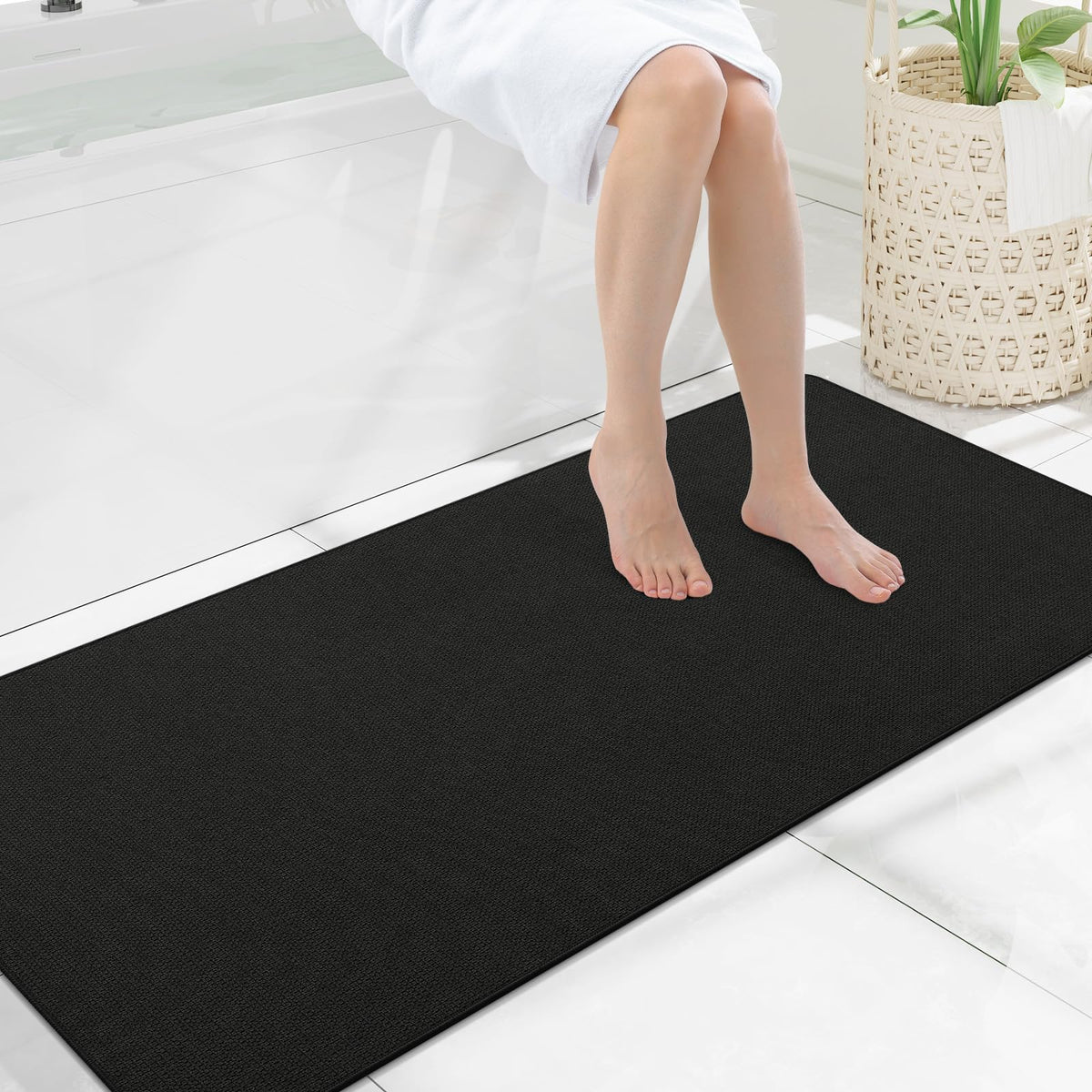 Smiry Ultra Thin Bath Mat 30X20, Non Slip Rubber Washable Bathroom Rugs