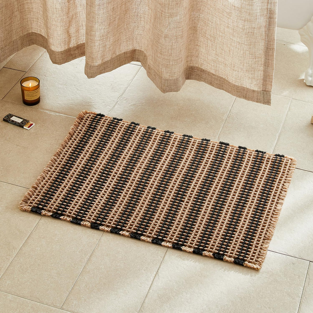 TYUU Waffle Bath Mat, Boho Bathroom Rugs Non Slip Washable, 30x20 Khaki