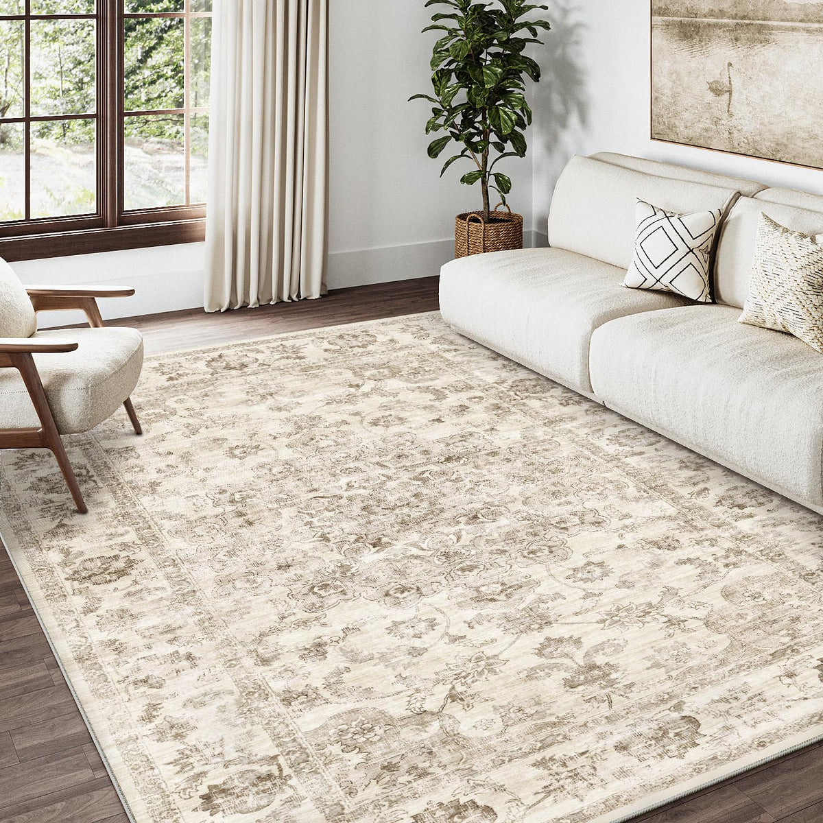 2x3 Beige Neutral Area Rug