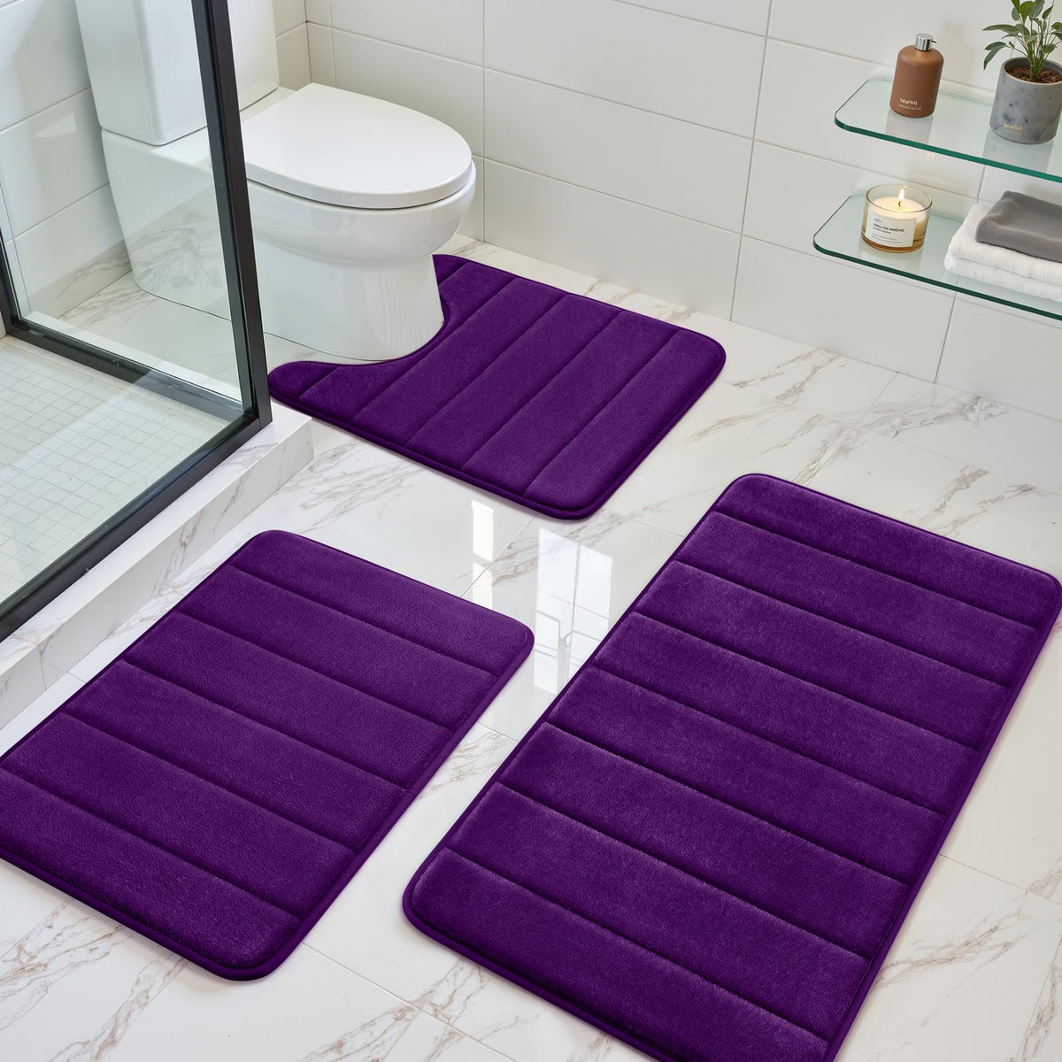 BYSURE Black Memory Foam Bathroom Rug Set 17"x24"+20"x32"+U20 x24