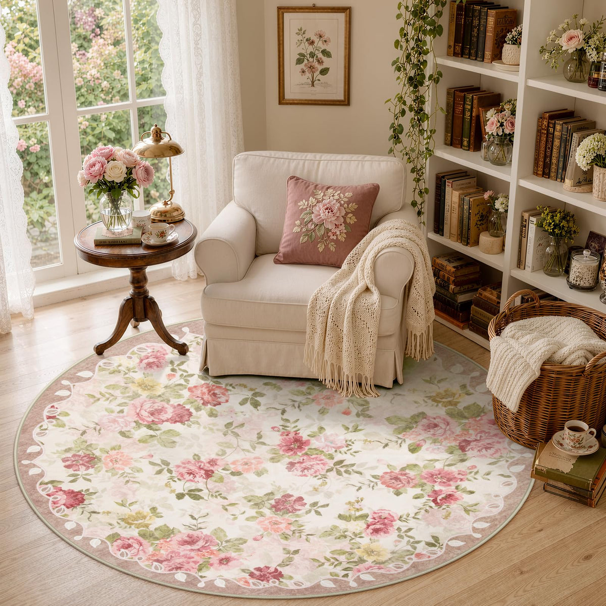 Lahome Floral Pink Bathroom Rug Runners for Hallways Non Slip 2x6