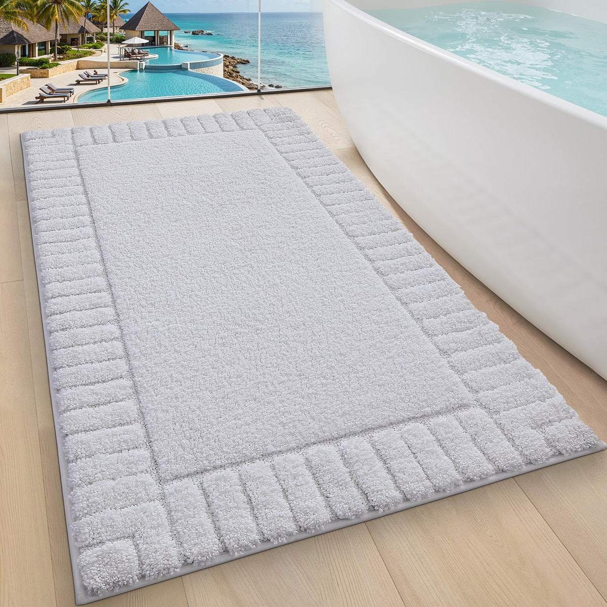 LUMI Soft Bathroom Rugs Absorbent, Non Slip Bath Mat 20x32, White