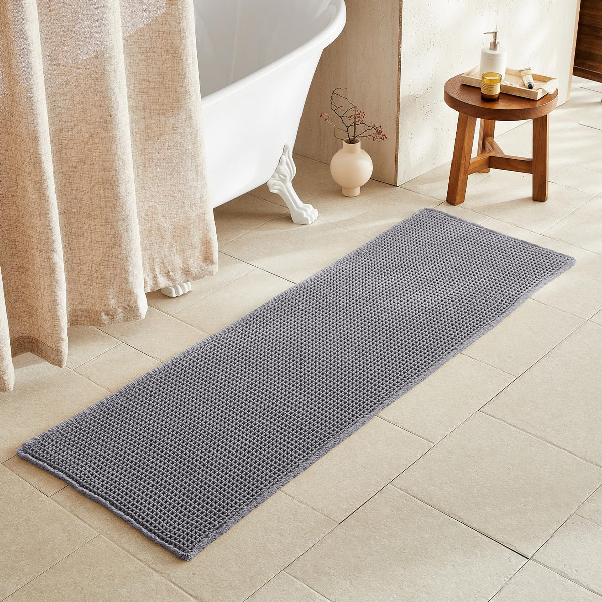TYUU Waffle Bath Mat, Boho Bathroom Rugs Non Slip Washable, 30x20 Khaki