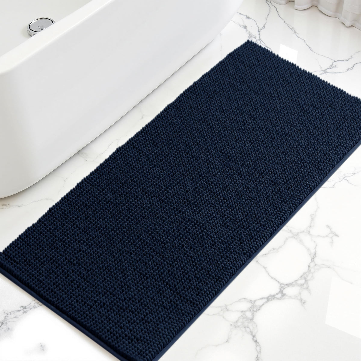 SUBRTEX Bathroom Rugs Chenille Bath Rug Soft Short Plush Bath Mat Soft Shower Mat Water Absorbent Shower Mat Quick Dry Machine Washable(White,18" x 24")