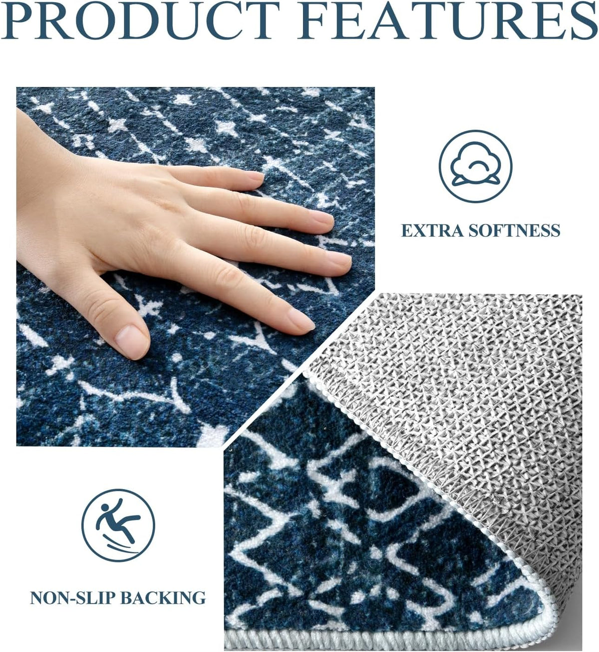 Lahome Moroccan Indoor Rugs for Entryway 2x3 Area Rug Non-Slip Backing Washable Inside Door Mats Low-Profile Throw Soft Rugs for Bathroom, Geometric Print Distressed Blue Rug for Kitchen Bedside Hana