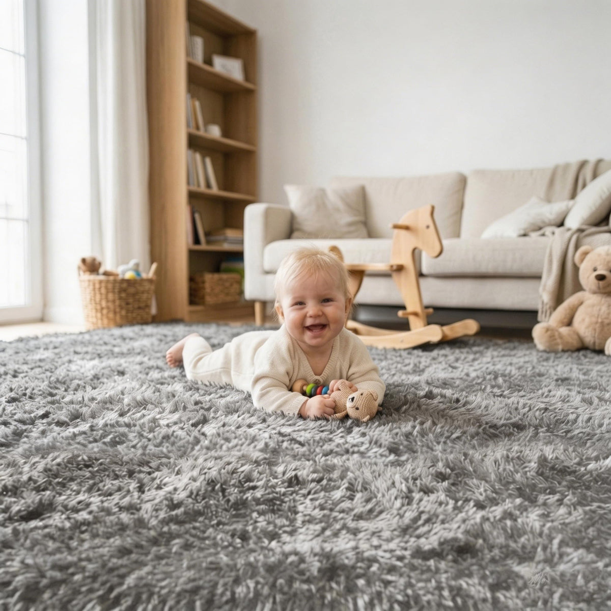 2x3 Area Rug for Bedroom Bedside, Soft Fluffy Plush Thick Rug for Living Room, Non-Slip Small Shag Rug, Non-Shedding High-Pile Indoor Floor Carpet for Kids Room Nursery Dorm Home Decor(Dark Gray)