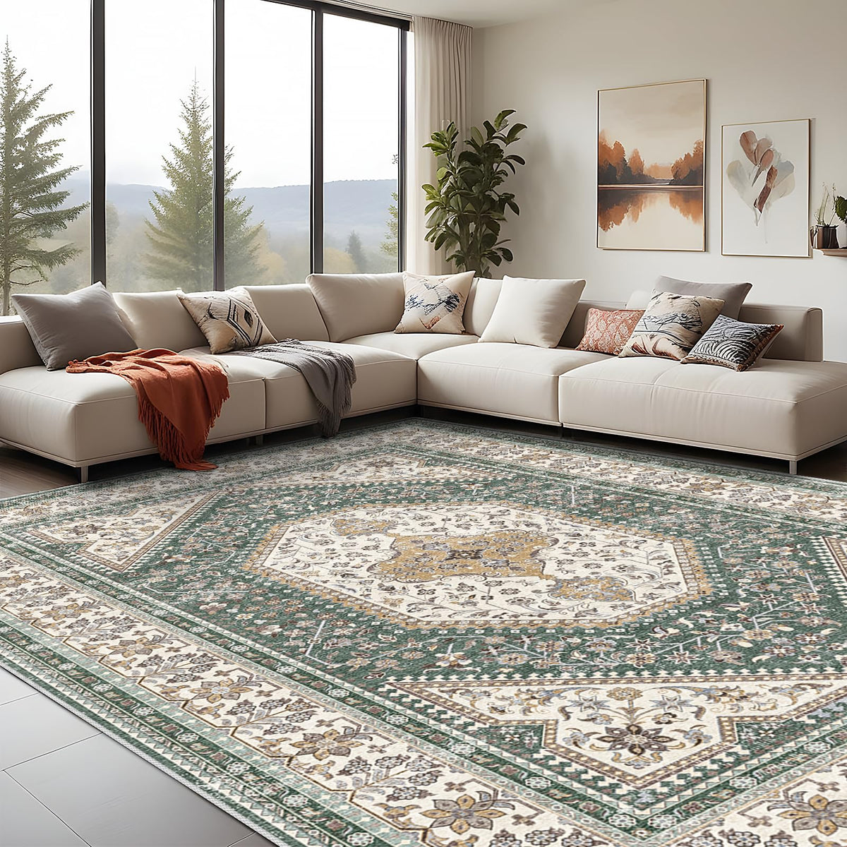 2x3 Washable Entryway Area Rug - Non-Slip Boho Throw Rugs Beige Gray