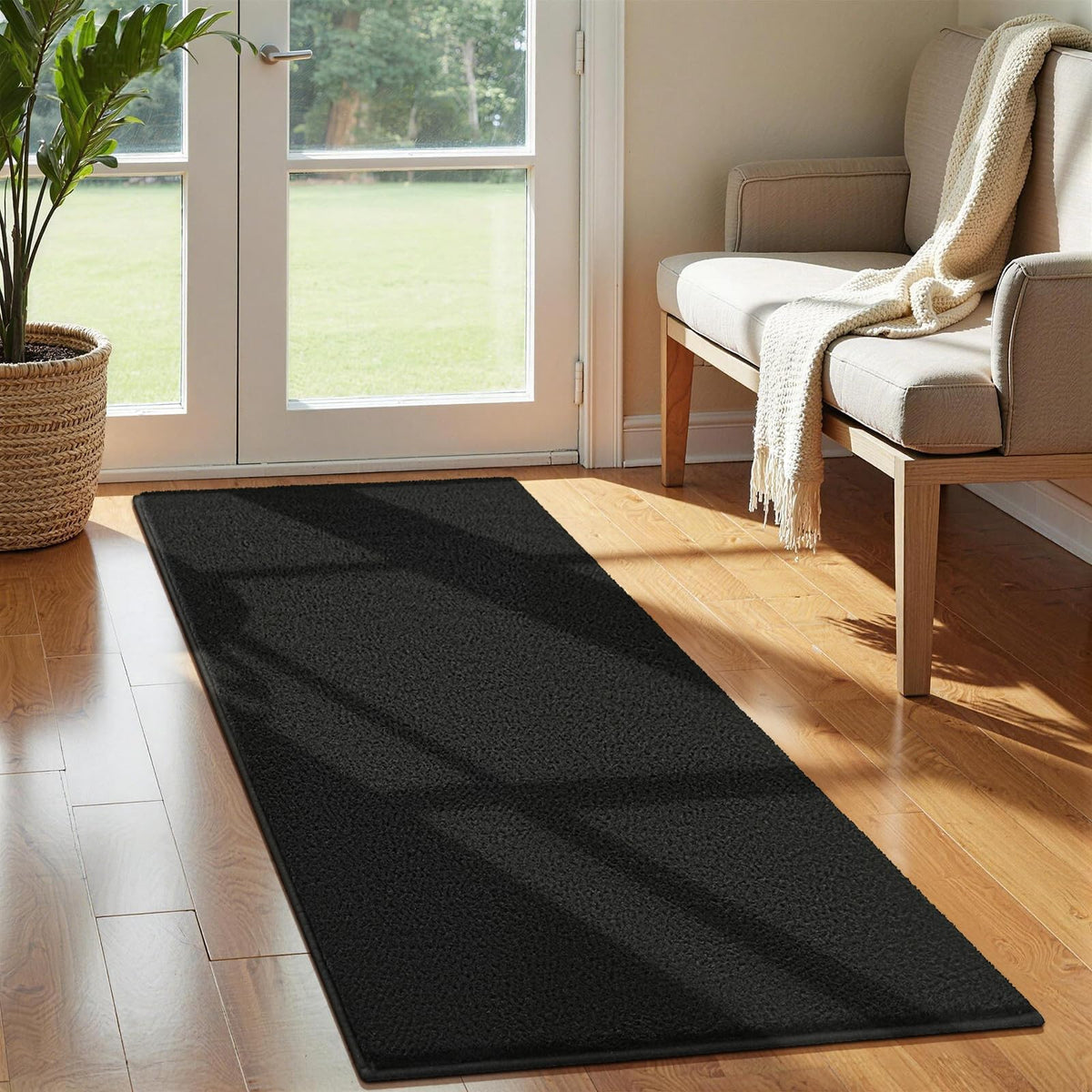 Vasofe Black Hallway Runner Rug, 2x6 Non Slip Runners, Washable Bedroom Rug
