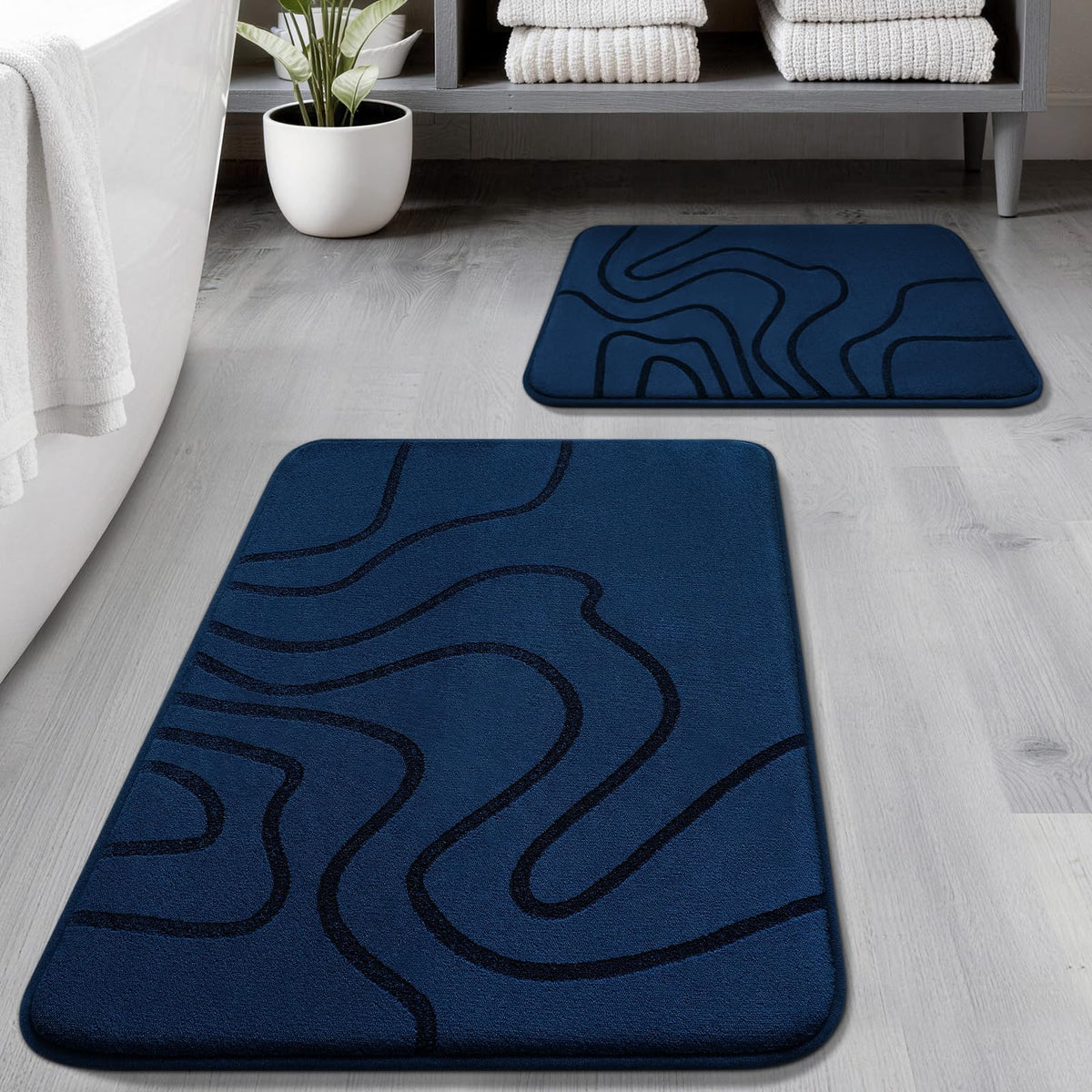YIHOUSE Memory Foam Bathroom Rugs Sets 2 Piece, 32"x20"+24"x17", Dark Grey