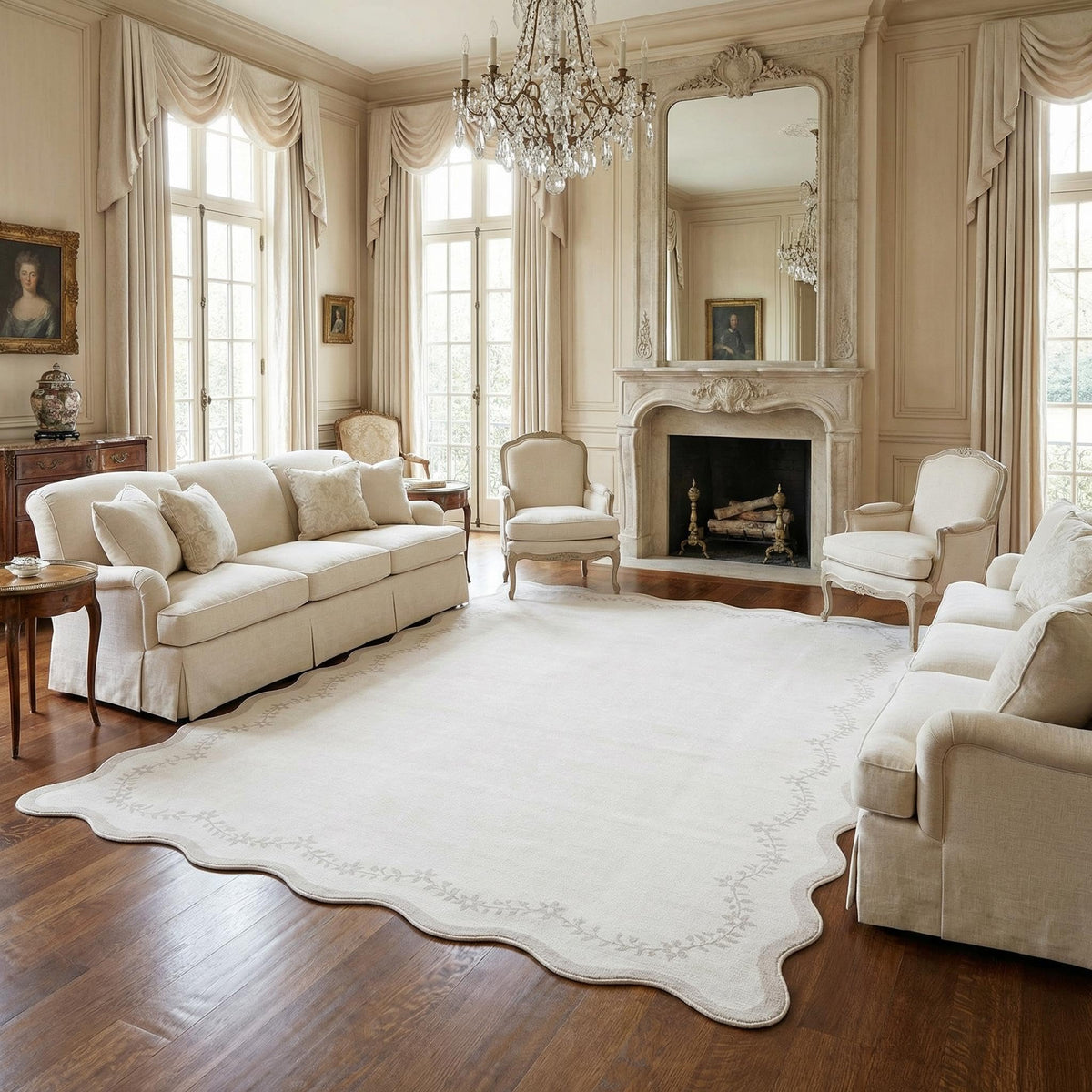 GarveeHome 3x5 Scalloped Washable Area Rug Non Slip Bedroom Entryway Rug