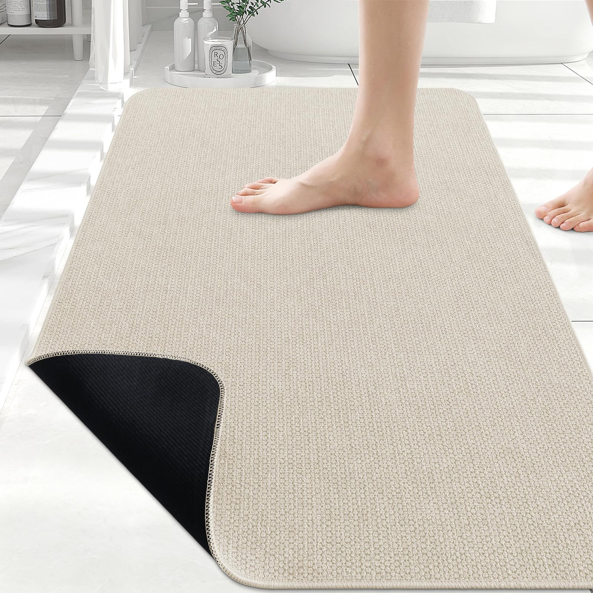 Smiry Ultra Thin Bath Mat 30X20, Non Slip Rubber Washable Bathroom Rugs