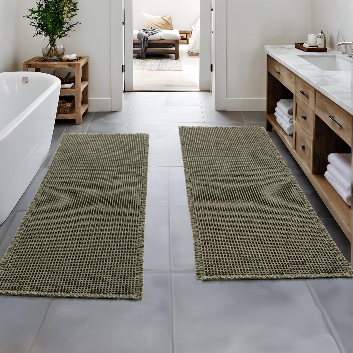 MIULEE Set of 2 Waffle Bathroom Rugs Boho Bath Mat Brown 18x30 Inch