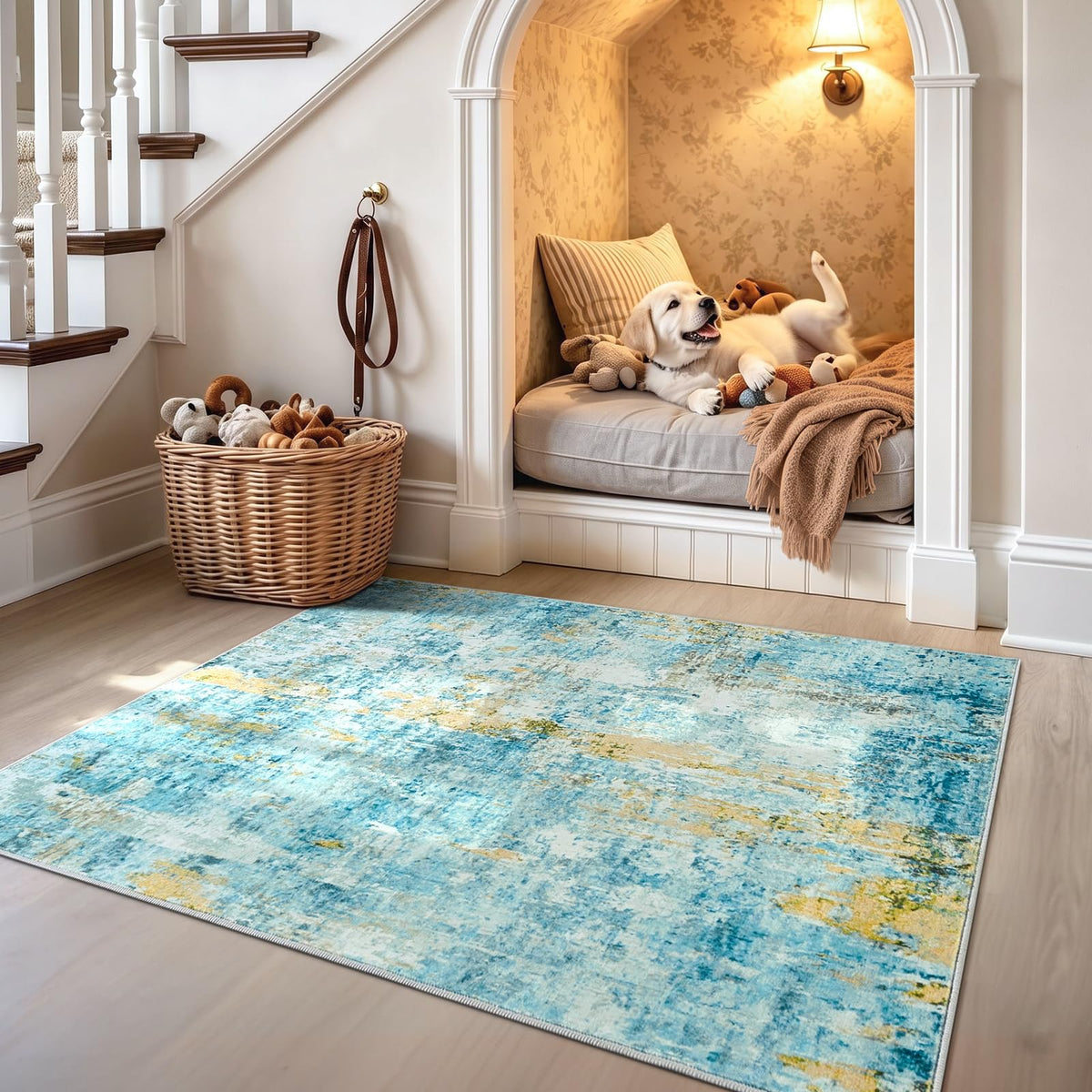 Ompaa 2x6 Rug Runners for Hallways Kitchen Runner Rug Non Slip Washable Grey Long Runner Rugs with Rubber Backing Soft Abstract Carpet Runner for Hallways, Kitchen, Bedroom, Bathroom, Entryway