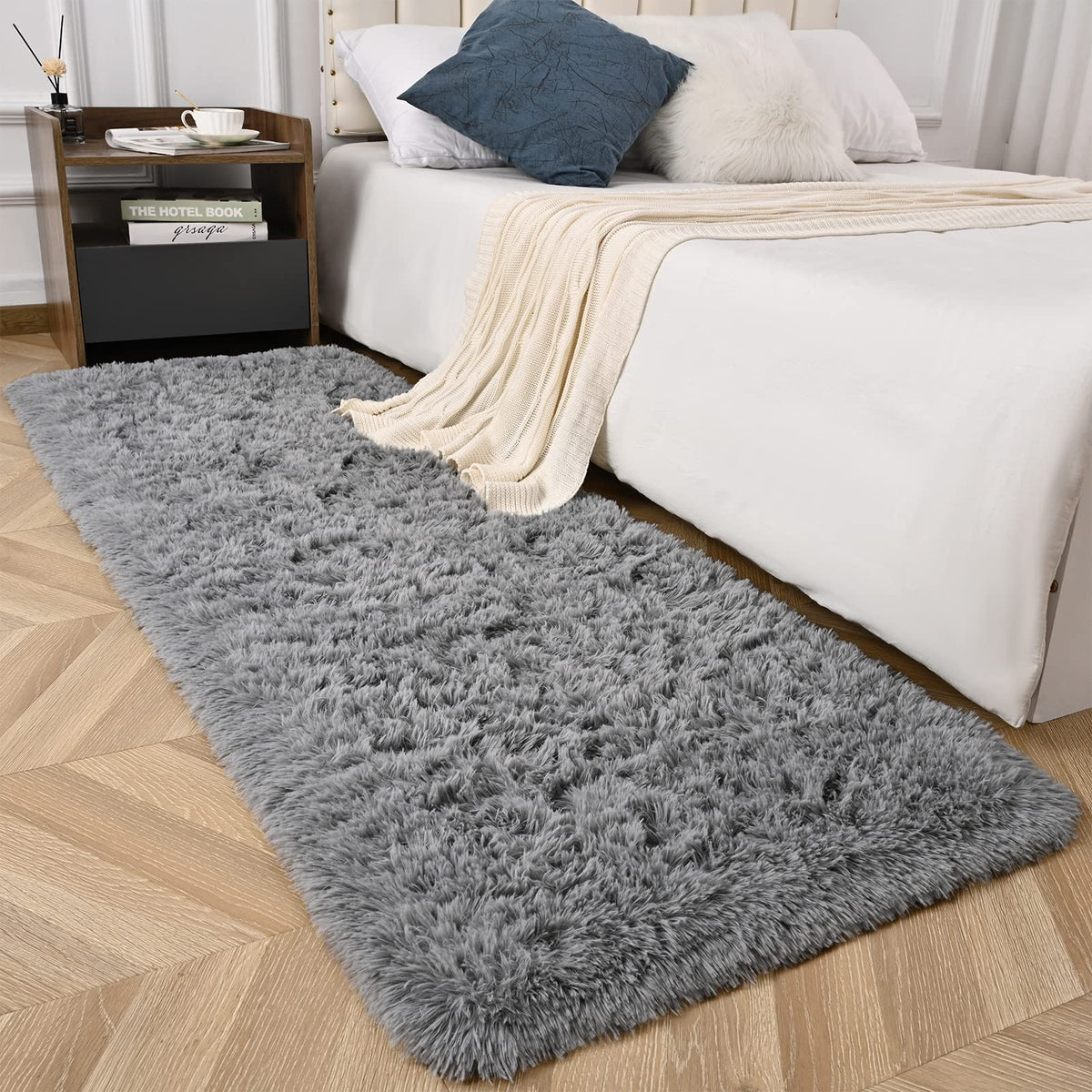 Sage Green Runner Area Rugs for Bedroom Living Room, 2x6 Feet Fluffy Bedside Rugs, Soft Shaggy Carpet Rug for Kids Room Nursery, Furry Rugs for Girls Boys Dorm Room Home Decor