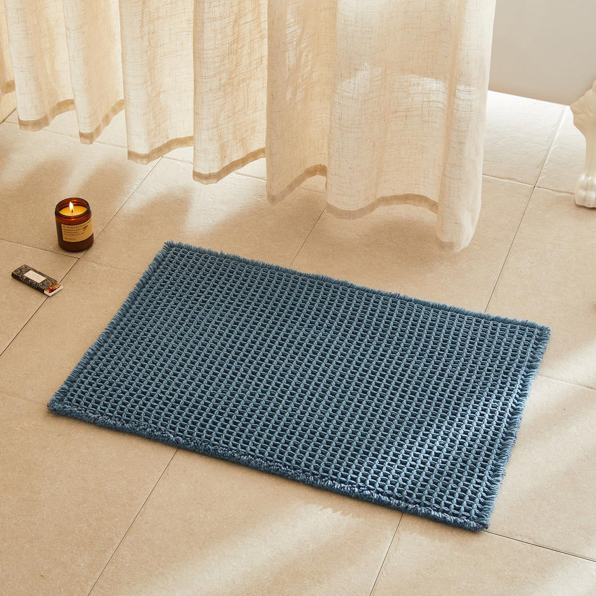TYUU Waffle Bath Mat, Boho Bathroom Rugs Non Slip Washable, 30x20 Khaki