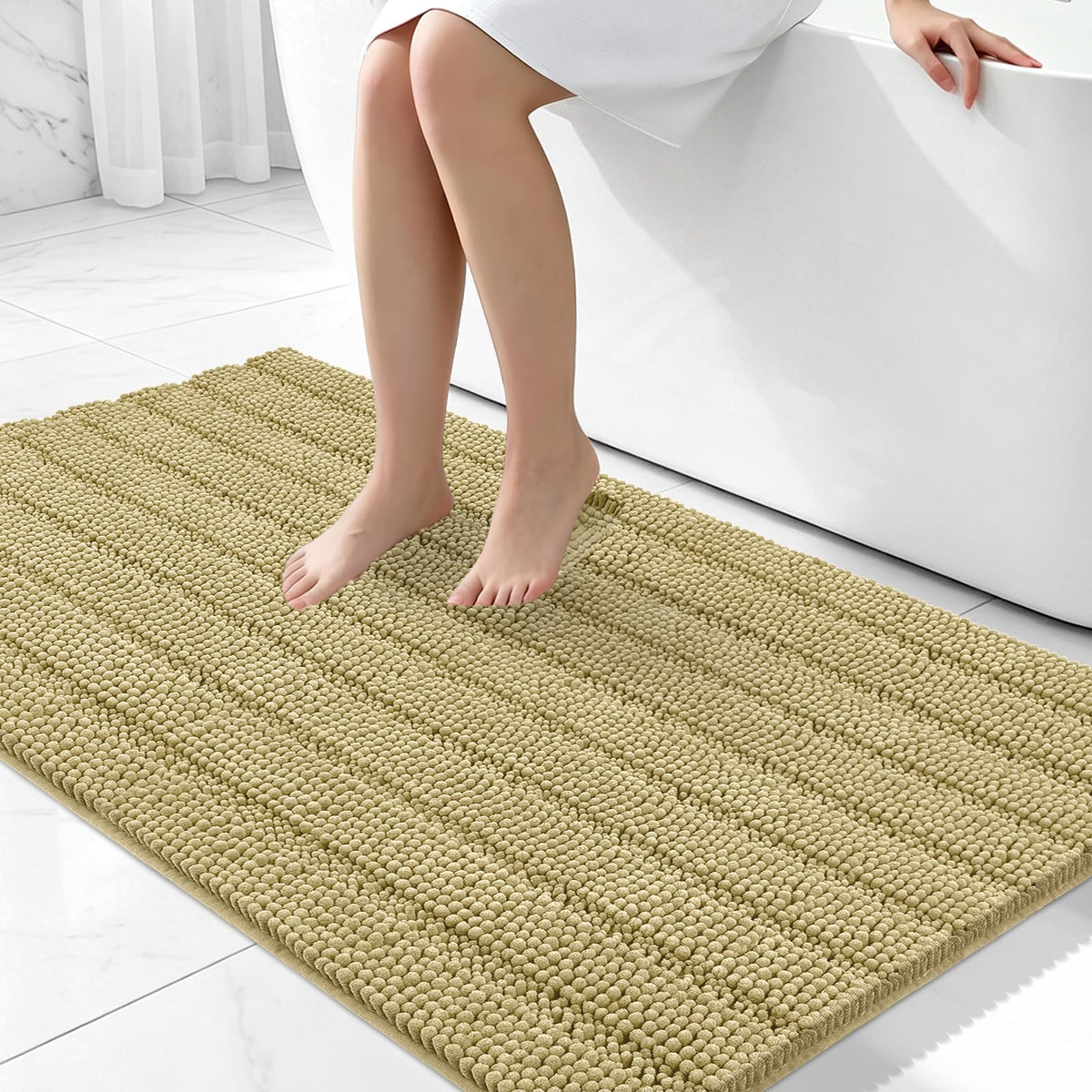 Bcoimo Small Bath Rug Mat,24x17 Chenille Non Slip Gray Bathroom Shower Mat