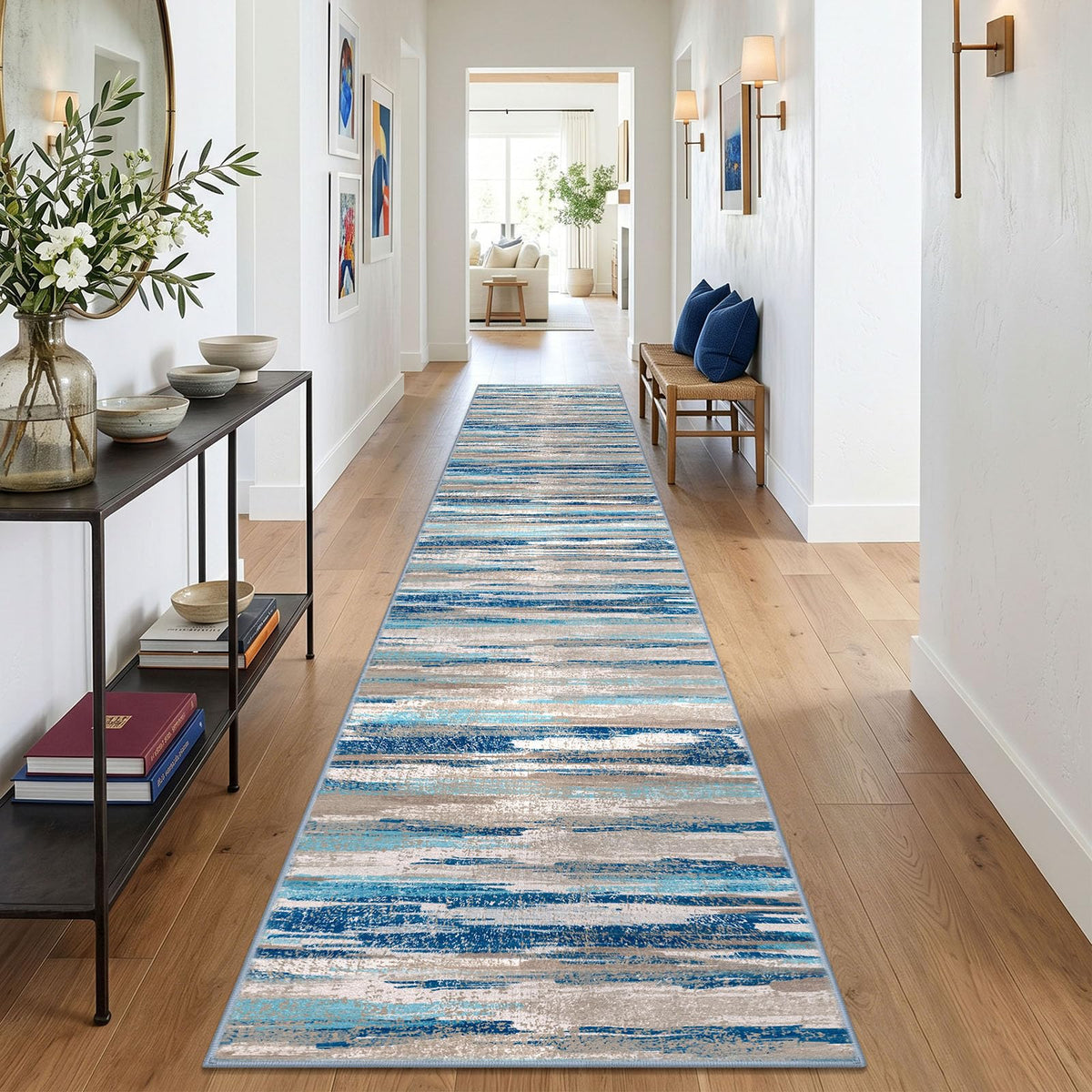 Lansny Abstract Washable 2x6 Runner Rug Non Slip Runners for Hallway
